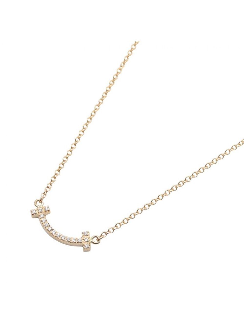 Tiffany & Co Necklace T Smile Mini Diamond 40.5 45.5 cm 18k Pink Gold